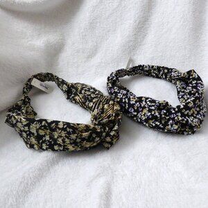 Two Francesca’s Wide Twist Knotted headbands, silky, black and white print